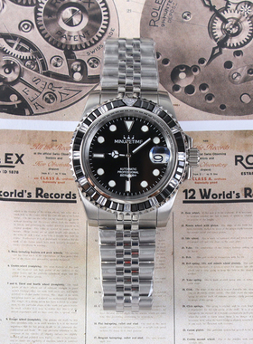 mini自主品牌改装表精钢水鬼钻壳代用nh35A自动机械机芯绿夜光40