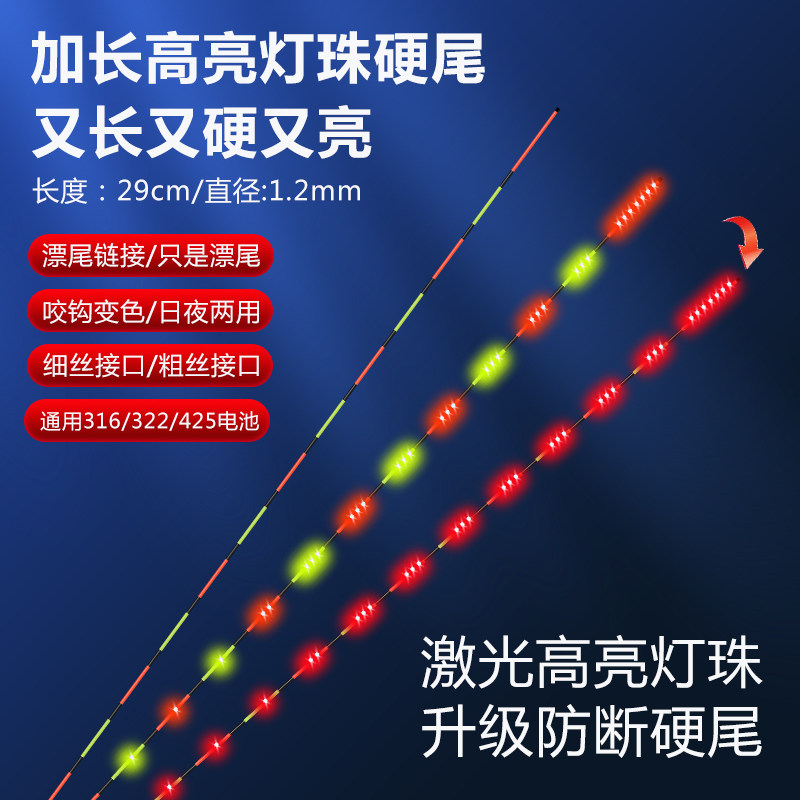 316/425加长激光硬尾超亮夜光电子漂尾1.2mm咬钩变色日夜两用15目
