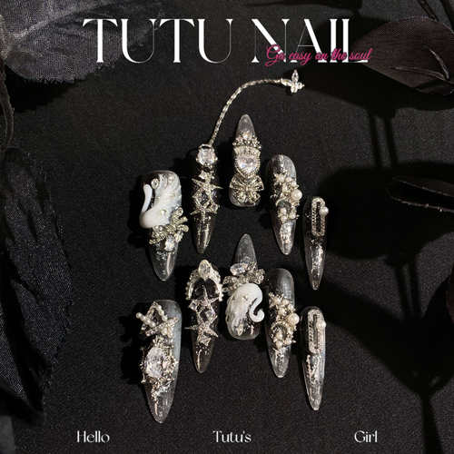 黑白色系穿戴甲TUTUNAIL奢华款
