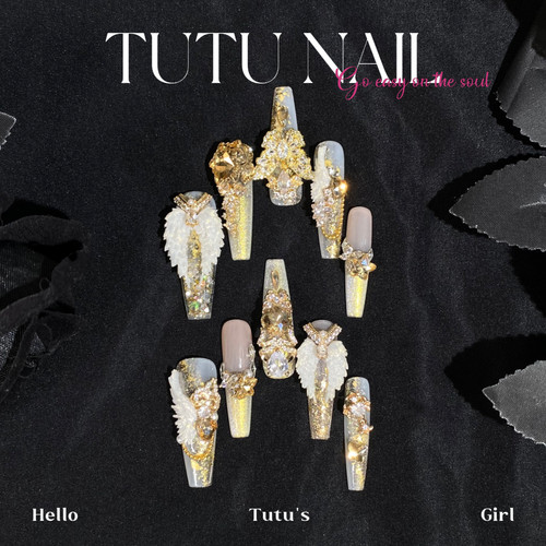 【吸金之翼】TUTU NAIL手工穿戴甲美甲重工金色翅膀流麻高级设计