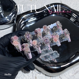 NAIL手工穿戴可拆卸美甲重工长T尖粉雕花 TUTU 查理苏逃亡童话