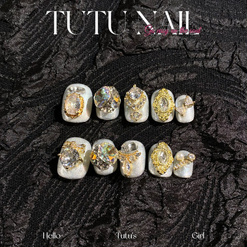 【财阀】TUTU NAIL手工穿戴可拆卸美甲重工奢华短T白金婚甲巴洛克