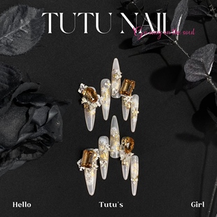NAIL手工穿戴美甲新年高级显白重工雪花金蕾丝冬 TUTU 卡戴珊
