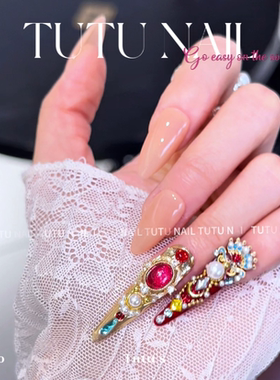 【风华绝代】TUTU NAIL手工穿戴美甲婚护甲娘娘甄嬛重工红金宫廷