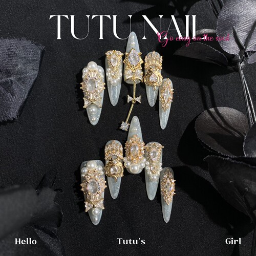 【周棋洛】TUTU NAIL手工穿戴美甲重复使用高级感重工婚甲链条金