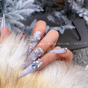 NAIL手工穿戴甲重工天鹅冰透蓝白紫高级感纯欲 TUTU 天空之城
