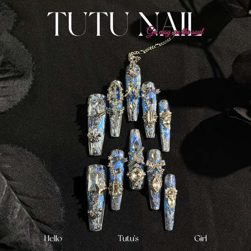 蓝色银链条穿戴甲TUTUNAIL星座