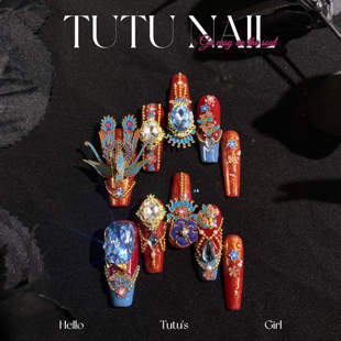 NAIL手工穿戴可拆卸美甲中式 TUTU 国风长T秀禾结婚甲 十里红妆