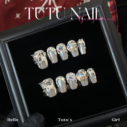 【微光】TUTU NAIL手工穿戴短甲美重工极光魔镜粉婚甲纱日常温柔