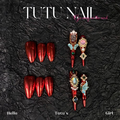 TUTUNAIL手工穿戴甲魔镜粉婚甲