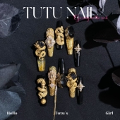 TUTU 黑龍 NAIL手工穿戴美甲奢华重工黑布契拉提金流麻龙链条