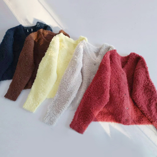 日单日系秋冬宽松厚卷卷毛单排扣松软百搭长袖毛线开衫毛衣外套女