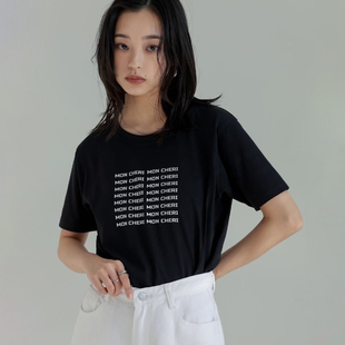 日单日系冷感透气弹力天丝光棉小字母印花短袖圆领T恤小衫上衣女