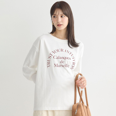 日单日系白色酒红字母印花纯棉百搭圆领长袖T恤小衫上衣女