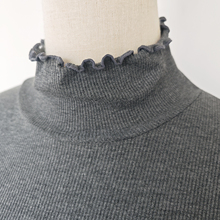 日单深灰肤色螺纹大弹力百搭木耳边高领长袖T恤打底衫女M-5L大码