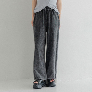 日单日系水洗做旧松紧腰百搭显瘦直筒型高腰可收腿针织卫裤长裤女