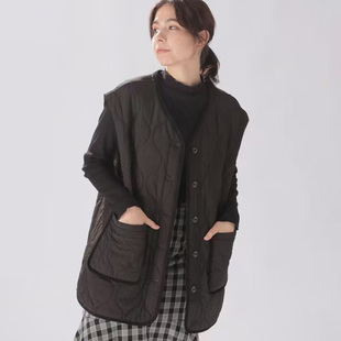 绗缝夹棉保暖两穿棉衣马甲外套女 中长款 日单秋冬袖 子可拆卸薄款