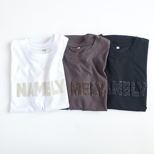 日单日系宽松丝光棉黑白棕色立体毛巾刺绣字母圆领无袖 T恤上衣女