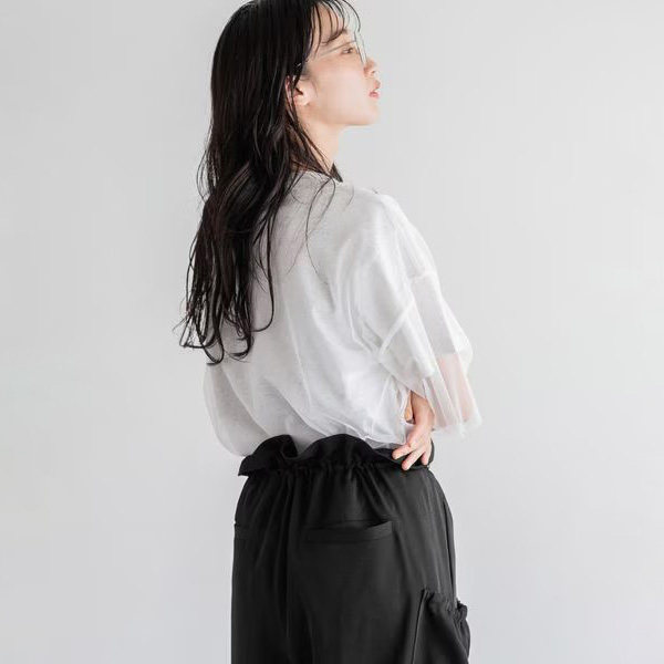 日单日系夏宽松百搭黑白色散边透明感网纱外搭短袖T恤小衫上衣女
