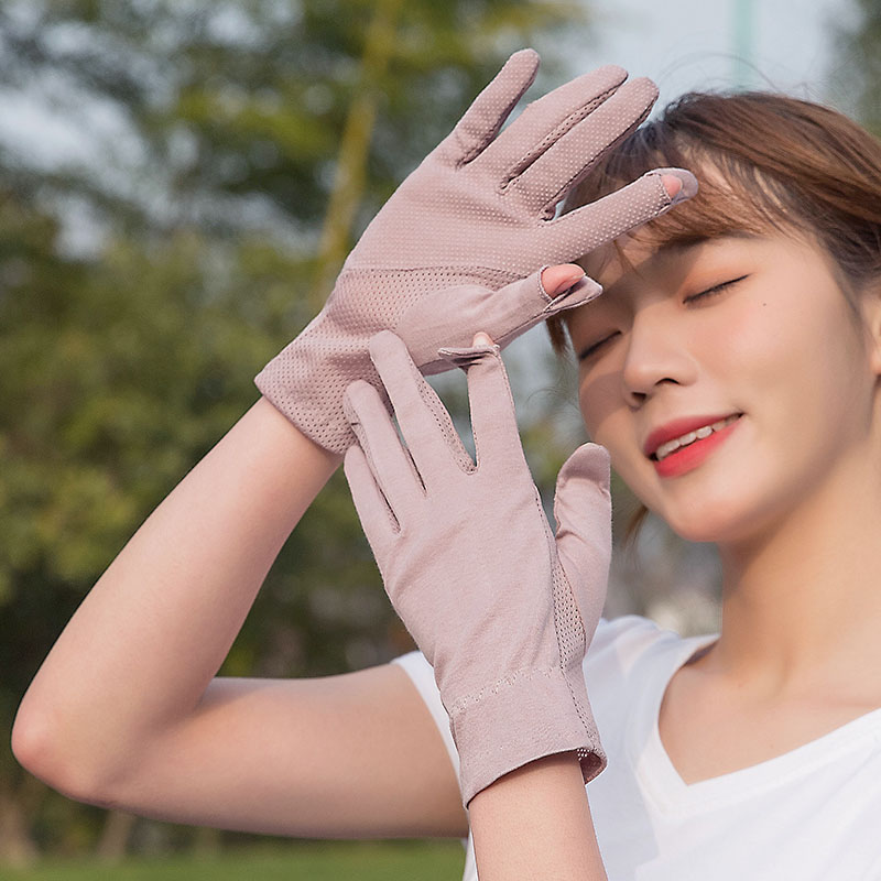 露指手套女士薄款透气开车防晒防紫外线纯棉可触屏骑车短弹力夏季-封面