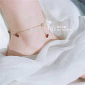 樱桃 麻瓜 原创天然收藏级酒红石榴石脚链 可调节 不褪色