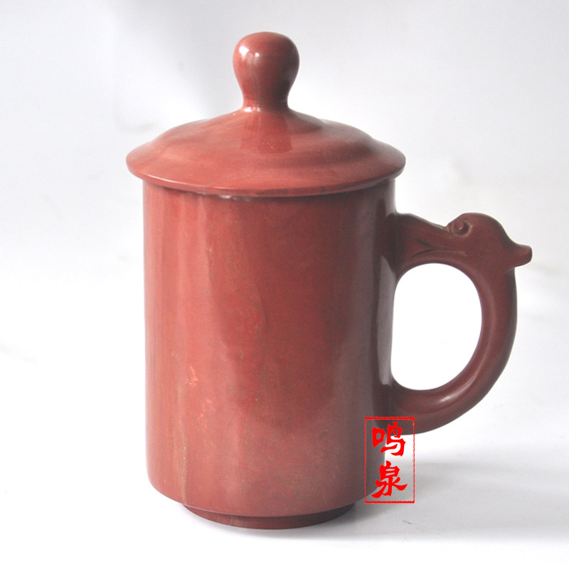 鸣泉天然木鱼石原石茶杯，山东木鱼石杯子精品手工雕刻整石水杯 - 实物图