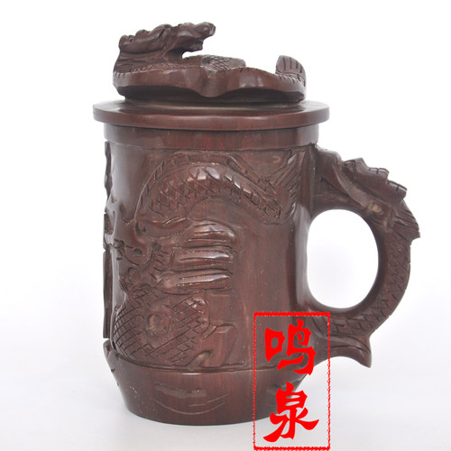 天然木鱼石手工雕刻风茶杯