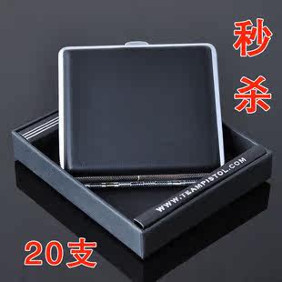 正品包邮 TEAM PISTOL双枪烟盒 20支装铜制真皮 300B黑色荔枝纹
