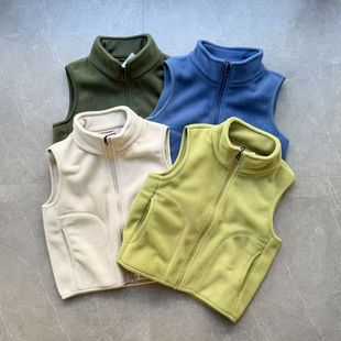 日系~儿童摇粒绒外套秋冬款男童立领开衫中大童保暖背心马甲上衣