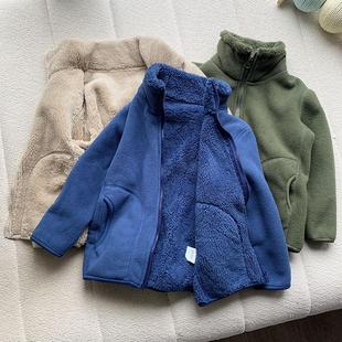 日系柔糯~男童摇粒绒外套加厚秋冬儿童羊羔绒开衫中大童抓绒上衣