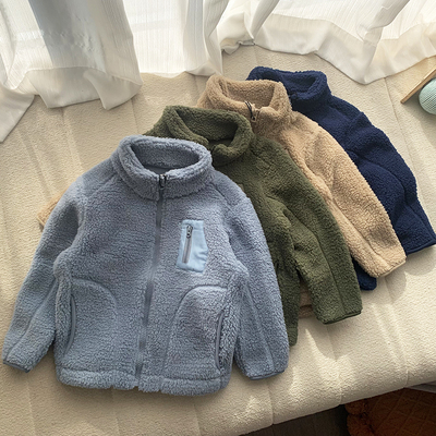 加绒加厚秋冬立领颗粒绒外套