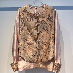 2026春装新款新中式复古盘扣刺绣马甲+蝴蝶提花上衣小衫两件套女