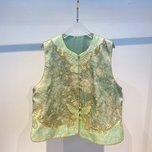 2026春装新款新中式重工串珠蝴蝶刺绣高奢百搭国风马甲砍肩女