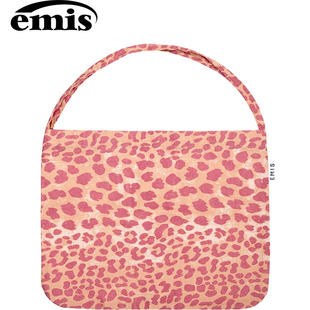 韩国emis帆布包粉色豹纹布袋轻便大容量挎包通勤出游单肩包包