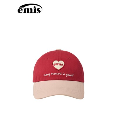 emis帽子女同色系爱心徽章棒球帽男红色2025新款大头围韩系鸭舌帽