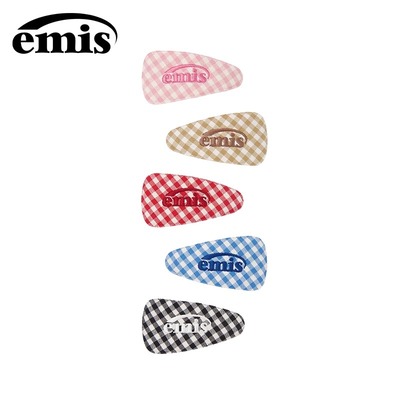 韩国emis发夹24年秋冬新款方格格子字母刺绣发夹边夹头饰刘海bb夹