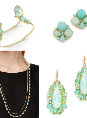 ks 绿色 个性长款项链  手镯 耳钉 耳环 套装孤品