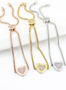 复古玫瑰金满钻mk爱心满钻手链环配饰礼物，孤品