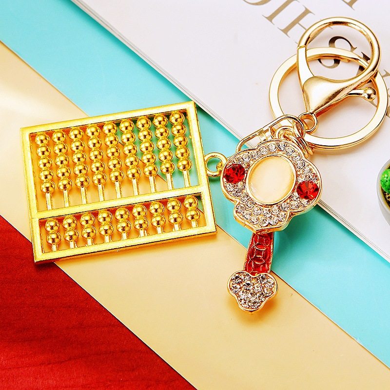 创意国潮镶钻如意大算盘汽车钥匙扣女包挂件金属钥匙链圈卡通礼品
