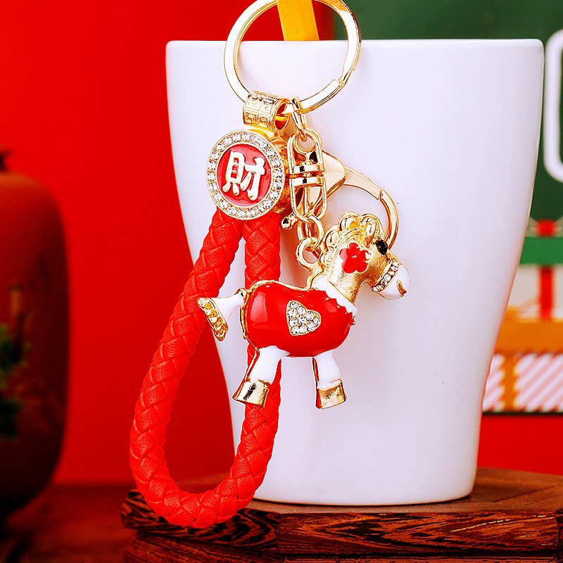 国潮镶钻招财爱心小马汽车钥匙扣女包包挂件金属钥匙链圈商务礼品
