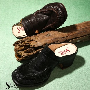 法式 粗高跟穆勒鞋 复古风 女夏外穿 高级感 真皮包头拖鞋 ShānRen