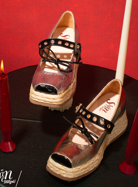 ShānRen复古风真皮内增高厚底玛丽珍鞋女铆钉一字带浅口方头单鞋