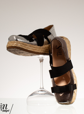 ShānRen原创metallic texture方头玛丽珍鞋女厚底浅口芭蕾舞鞋女