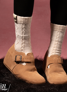 ShānRen 增高7.0CM博肯鞋女风搭扣深口单鞋女松糕底厚底圆头女鞋