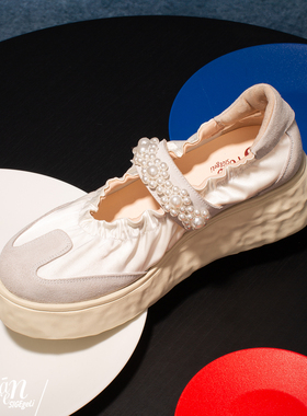 ShānRen休闲风珍珠松糕厚底玛丽珍鞋女一脚蹬增高小众高级感单鞋