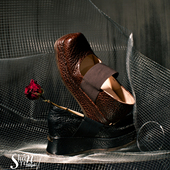 ShānRen原创 女 女厚底内增高单鞋 暗夜玫瑰之舞 水洗复古芭蕾舞鞋