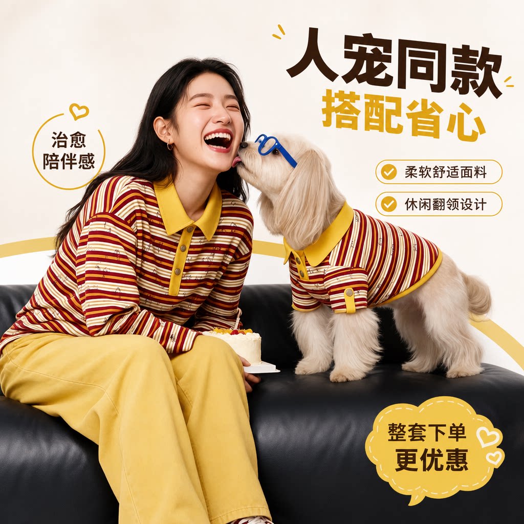 polo衫男女同款春秋条纹翻领长袖t恤宽松复古人宠同款显瘦上衣