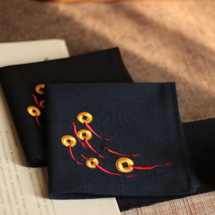 有鱼 年年有余 中国风刺绣手帕纯棉手绢男女士随身吸汗送老外礼物