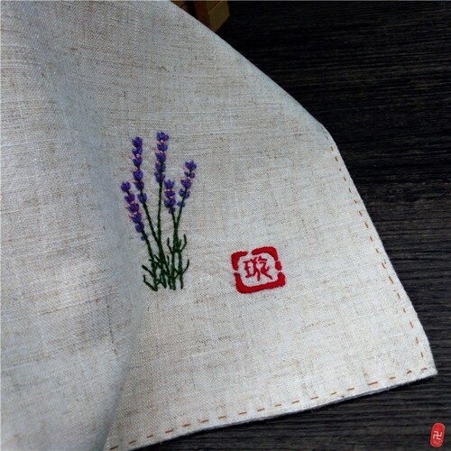 diy薰衣草刺绣名字亚麻朋友手帕