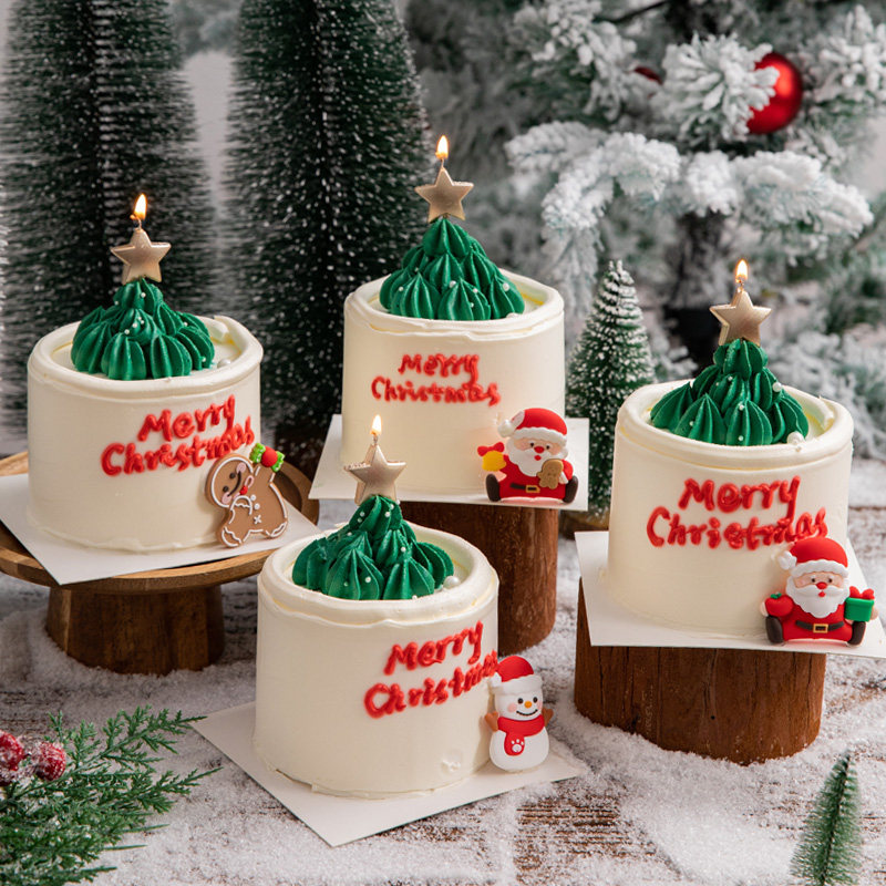 2025圣诞节蛋糕装饰摆件老人雪人姜饼人五角星星星蜡烛烘焙插件